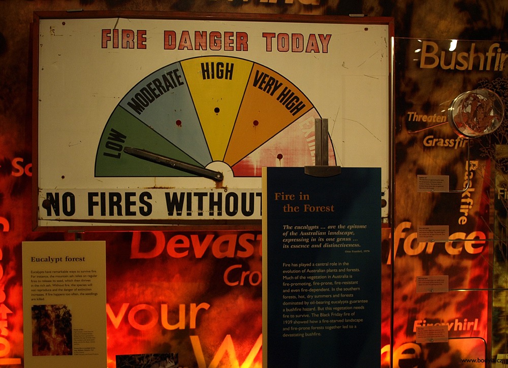 Fire danger cedule v muzeu, jinak bn ptomnost s rovn High Danger. 